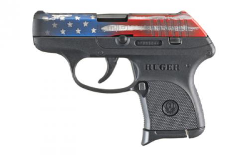 Ruger LCP, Double Action Only, Semi-automatic, Polymer Frame Pistol, Sub-Compact, 380 ACP, 2.75 Barrel, American Flag Cerakote Finish, Black, Integral Fixed Sights, 6 Rounds 13710