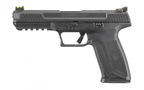 Ruger 57 Pro, Double Action, Semi-automatic, Polymer Frame Pistol Full Size, 5.7X28MM, 4.94 Black Nitride Barrel, Black Oxide Finish, High-Performance Glass-Filled Nylon Grip, Fiber Optic Front Sight, Adjustable Rear Sight, Integrated Trigger Safety, 20 Rounds, 2 Magazines 16403