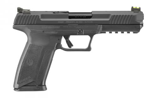 Ruger 57 Pro, Double Action, Semi-automatic, Polymer Frame Pistol Full Size, 5.7X28MM, 4.94" Black Nitride Barrel, Black Oxide Finish, High-Performance Glass-Filled Nylon Grip, Fiber Optic Front Sight, Adjustable Rear Sight, Integrated Trigger Safety, 20 Rounds, 2 Magazines 16403