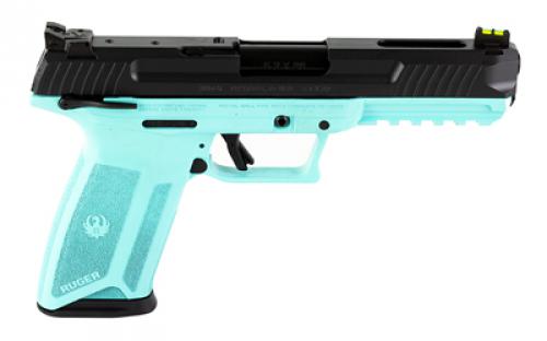 Ruger 57, TALO Edition, Double Action, Semi-automatic, Polymer Frame Pistol, Full Size, 5.7X28MM, 4.94" Barrel, Turquoise Frame, Black Oxide Finish, Fiber Optic Front and Adjustable Rear Sights, Ambidextrous Manual Safety, 20 Rounds, 2 Magazines, Ambidextrous 16405