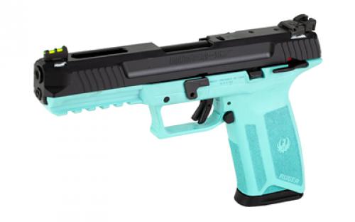 Ruger 57, TALO Edition, Double Action, Semi-automatic, Polymer Frame Pistol, Full Size, 5.7X28MM, 4.94" Barrel, Turquoise Frame, Black Oxide Finish, Fiber Optic Front and Adjustable Rear Sights, Ambidextrous Manual Safety, 20 Rounds, 2 Magazines, Ambidextrous 16405