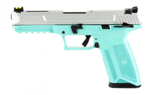 Ruger 57, TALO Edition, Double Action, Semi-automatic, Polymer Frame Pistol, Full Size, 5.7X28MM, 4.94 Barrel, Turquoise Frame, Silver Slide, Fiber Optic Front and Adjustable Rear Sights, Ambidextrous Manual Safety, 20 Rounds, 2 Magazines, Ambidextrous 16406
