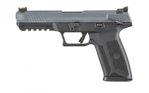 Ruger 57, Double Action, Semi-automatic, Polymer Frame Pistol, Full Size, 5.7X28MM, 4.94" Barrel, Cerakote Finish, Cobalt Kinetic Slate Blue, Fiber Optic Front and Adjustable Rear Sights, Ambidextrous Manual Safety, 20 Rounds, 2 Magazines, Ambidextrous 16409
