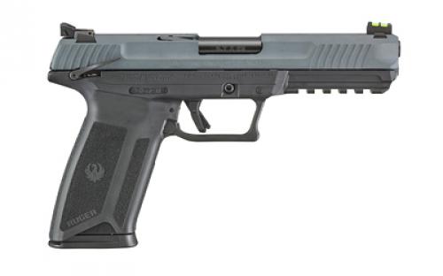 Ruger 57, Double Action, Semi-automatic, Polymer Frame Pistol, Full Size, 5.7X28MM, 4.94" Barrel, Cerakote Finish, Cobalt Kinetic Slate Blue, Fiber Optic Front and Adjustable Rear Sights, Ambidextrous Manual Safety, 20 Rounds, 2 Magazines, Ambidextrous 16409