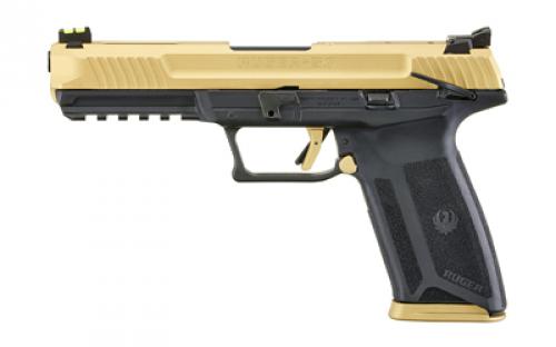 Ruger 57, TALO Edition, Double Action, Semi-automatic, Polymer Frame Pistol, Full Size, 5.7X28MM, 4.94 Barrel, Cerakote Finish, Shimmer Gold Slide, Fiber Optic Front and Adjustable Rear Sights, Ambidextrous Manual Safety, 20 Rounds, 2 Magazines, Ambidextrous, BLEM (Damaged Case) 16416