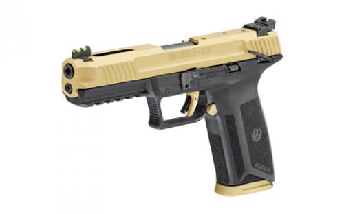 Ruger 57, TALO Edition, Double Action, Semi-automatic, Polymer Frame Pistol, Full Size, 5.7X28MM, 4.94" Barrel, Cerakote Finish, Shimmer Gold Slide, Fiber Optic Front and Adjustable Rear Sights, Ambidextrous Manual Safety, 20 Rounds, 2 Magazines, Ambidextrous, BLEM (Damaged Case) 16416