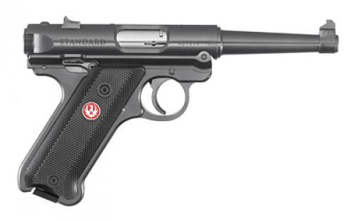 Ruger Mark IV, Standard, Single Action, Semi-automatic, Metal Frame Pistol, Full Size, 22LR, 4.75 Barrel, Alloy, Blued Finish, Checkered Grips, Fixed Sights, 10 Rounds, 2 Magazines 40104