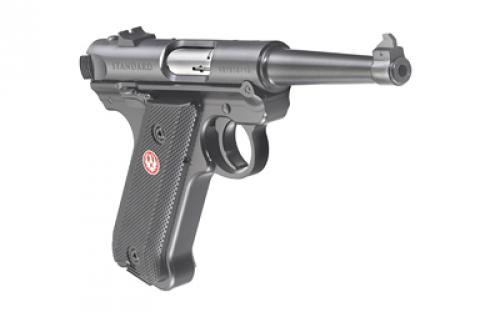 Ruger Mark IV, Standard, Single Action, Semi-automatic, Metal Frame Pistol, Full Size, 22LR, 4.75" Barrel, Alloy, Blued Finish, Checkered Grips, Fixed Sights, 10 Rounds, 2 Magazines 40104