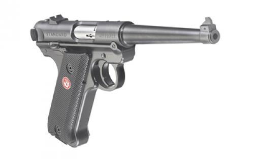 Ruger Mark IV, Standard, Single Action, Semi-automatic, Metal Frame Pistol, Full Size, 22LR, 6" Barrel, Alloy, Blued Finish, Checkered Grips, Fixed Sights, 10 Rounds, 2 Magazines 40105