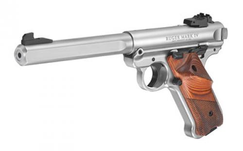Ruger Mark IV Competition, Single Action, Semi-automatic, Metal Frame Pistol, Full Size, 22LR, 6.9 Barrel, Slab Side Bull Barrel, Stainless Steel, Satin Stainless Finish, Checkered Laminate Grips with Thumbrest, Adjustable Rear Sight, 10 Rounds, 2 Magazines 40112