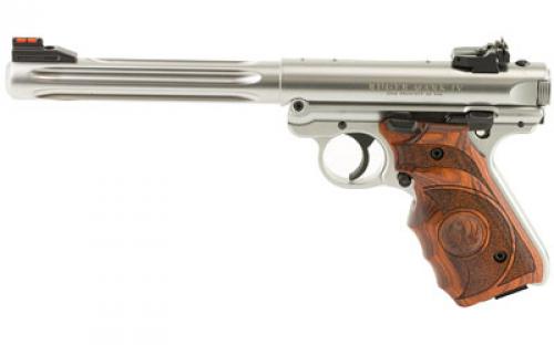 Ruger Mark IV, Hunter, Single Action, Semi-Automatic, Metal Frame Pistol, 22LR, 6.9 Fluted Bull Barrel, Stainless Steel, Satin Finish, Laminate Finger Groove Grips, Adjustable Rear Sight, Ambidextrous Safety,  10 Rounds, 2 Magazines 40160