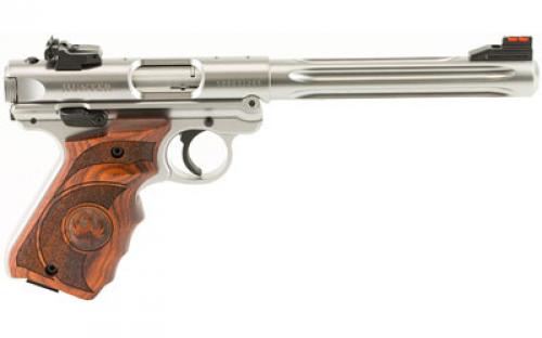 Ruger Mark IV, Hunter, Single Action, Semi-Automatic, Metal Frame Pistol, 22LR, 6.9" Fluted Bull Barrel, Stainless Steel, Satin Finish, Laminate Finger Groove Grips, Adjustable Rear Sight, Ambidextrous Safety,  10 Rounds, 2 Magazines 40160