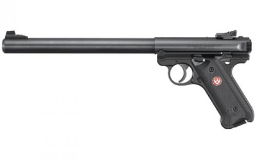 Ruger Mark IV, Target, Single Action, Semi-automatic, Metal Frame Pistol, 22LR, 10 Bull Barrel, Aluminum, Blued Finish, Checkered Synthetic Grips, Adjustable Rear Sight, Ambidextrous Safety, 10 Rounds, 2 Magazines 40173