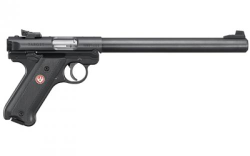 Ruger Mark IV, Target, Single Action, Semi-automatic, Metal Frame Pistol, 22LR, 10" Bull Barrel, Aluminum, Blued Finish, Checkered Synthetic Grips, Adjustable Rear Sight, Ambidextrous Safety, 10 Rounds, 2 Magazines 40173