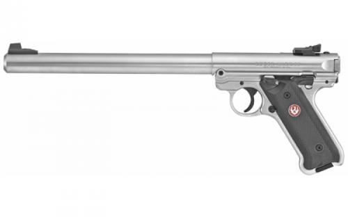 Ruger Mark IV, Target, Single Action, Semi-automatic, Metal Frame Pistol, 22LR, 10 Bull Barrel, Steel, Stainless Finish, Checkered Synthetic Grips, Adjustable Rear Sight, Ambidextrous Safety, 10 Rounds, 2 Magazines 40174