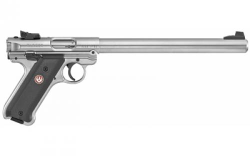 Ruger Mark IV, Target, Single Action, Semi-automatic, Metal Frame Pistol, 22LR, 10" Bull Barrel, Steel, Stainless Finish, Checkered Synthetic Grips, Adjustable Rear Sight, Ambidextrous Safety, 10 Rounds, 2 Magazines 40174