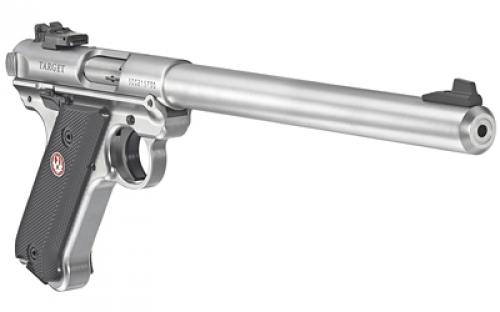 Ruger Mark IV, Target, Single Action, Semi-automatic, Metal Frame Pistol, 22LR, 10" Bull Barrel, Steel, Stainless Finish, Checkered Synthetic Grips, Adjustable Rear Sight, Ambidextrous Safety, 10 Rounds, 2 Magazines 40174