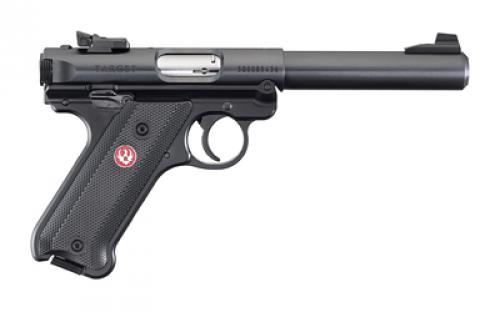 Ruger Mark IV, Target, Single Action, Semi-automatic, Metal Frame Pistol, Full Size, 22LR, 5.5" Barrel, Bull Barrel, Alloy, Blued Finish, Checkered Grips, Adjustable Rear Sight, 10 Rounds, 2 Magazines, CA Compliant 40183
