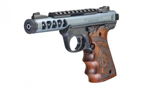 Ruger Mark IV, 22/45 Lite, Single Action, Semi-automatic, Polymer Frame Pistol,  22LR, 4.4" Non-Threaded Barrel, Diamond Gray, Wood Laminate Finger Groove Grips, Adjustable Rear Sight, Ambidextrous Safety, 10 Rounds, 2 Magazines 43921