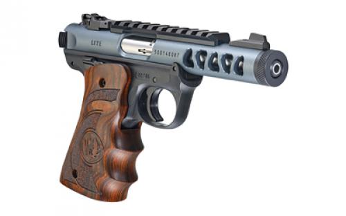Ruger Mark IV, 22/45 Lite, Single Action, Semi-automatic, Polymer Frame Pistol,  22LR, 4.4" Non-Threaded Barrel, Diamond Gray, Wood Laminate Finger Groove Grips, Adjustable Rear Sight, Ambidextrous Safety, 10 Rounds, 2 Magazines 43921