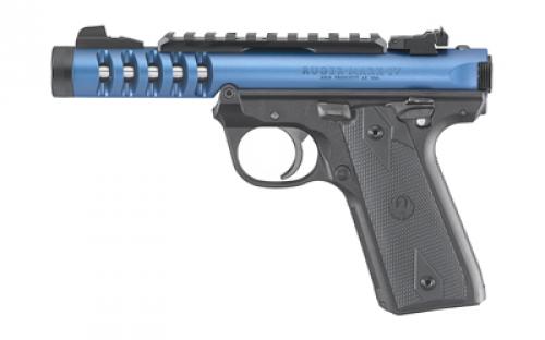 Ruger Mark IV, 22/45 Lite, Single Action, Semi-automatic, Polymer Frame Pistol, 22LR, 4.4 Threaded Barrel, Anodized Finish, Blue, Checkered Grips, Adjustable Rear Sight, Ambidextrous Safety, 10 Rounds, 2 Magazines 43924