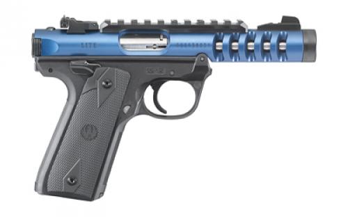 Ruger Mark IV, 22/45 Lite, Single Action, Semi-automatic, Polymer Frame Pistol, 22LR, 4.4" Threaded Barrel, Anodized Finish, Blue, Checkered Grips, Adjustable Rear Sight, Ambidextrous Safety, 10 Rounds, 2 Magazines 43924