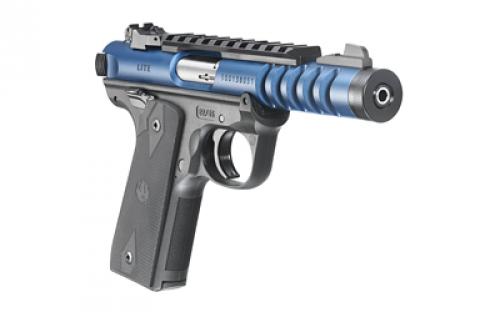 Ruger Mark IV, 22/45 Lite, Single Action, Semi-automatic, Polymer Frame Pistol, 22LR, 4.4" Threaded Barrel, Anodized Finish, Blue, Checkered Grips, Adjustable Rear Sight, Ambidextrous Safety, 10 Rounds, 2 Magazines 43924