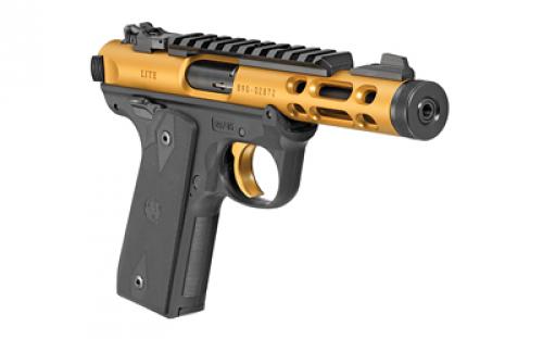 Ruger Mark IV, 22/45 Lite, Single Action, Semi-automatic, Polymer Frame Pistol, 22LR, 4.4" Threaded Barrel, Anodized Finish, Gold, Checkered Grips, Adjustable Rear Sight, Ambidextrous Safety, 10 Rounds, 2 Magazines 43926