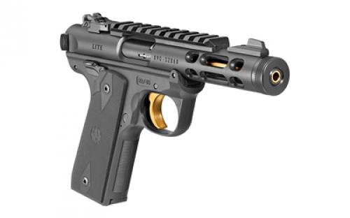 Ruger Mark IV, 22/45 Lite, Single Action, Semi-automatic, Polymer Frame Pistol, 22LR, 4.4 Threaded Barrel, Gold Finished Barrel and Trigger, Black Frame, Checkered Grips, Adjustable Rear Sight, Ambidextrous Safety, 10 Rounds, 2 Magazines 43927