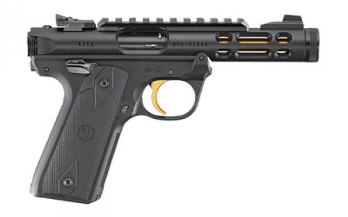 Ruger Mark IV, 22/45 Lite, Single Action, Semi-automatic, Polymer Frame Pistol, 22LR, 4.4" Threaded Barrel, Gold Finished Barrel and Trigger, Black Frame, Checkered Grips, Adjustable Rear Sight, Ambidextrous Safety, 10 Rounds, 2 Magazines 43927