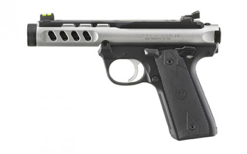 Ruger Mark IV 22/45, Semi-Automatic Pistol, Polymer Frame, Single Action, 22 LR, 4.4 Threaded Barrel, 1/2x28, Clear Anodized Finish, Black Frame, Optic Ready Shield RMSc Mount, Checkered 1911 Grips, Co-witness Fiber Optic Sights, Ambidextrous Safety, 10 Rounds, 2 Magazines 43949