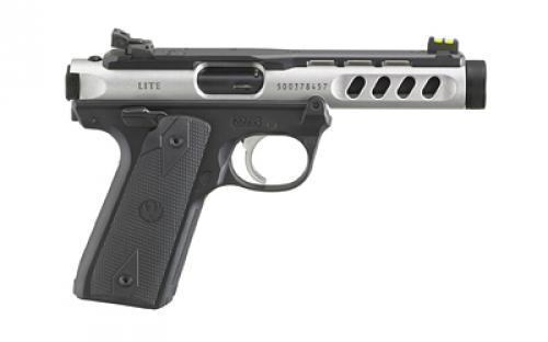 Ruger Mark IV 22/45, Semi-Automatic Pistol, Polymer Frame, Single Action, 22 LR, 4.4" Threaded Barrel, 1/2x28, Clear Anodized Finish, Black Frame, Optic Ready Shield RMSc Mount, Checkered 1911 Grips, Co-witness Fiber Optic Sights, Ambidextrous Safety, 10 Rounds, 2 Magazines 43949
