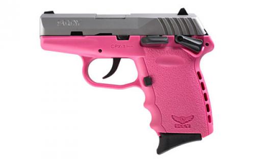 SCCY CPX-1, Double Action Only, Semi-automatic, Polymer Frame Pistol, Compact, 9MM, 3.1 Barrel, Satin Slide, Pink Frame, 3 Dot Sights, Manual Thumb Safety, 10 Rounds, 2 Magazines CPX-1 TTPK