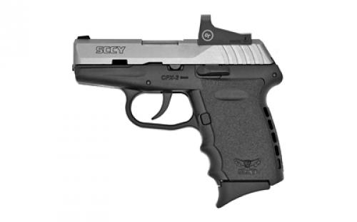 SCCY CPX-2, Double Action Only, Semi-automatic, Polymer Frame Pistol, Compact, 9MM, 3.1 Barrel, Satin Slide, Black Frame, 10 Rounds, Crimson Trace Red Dot Sight, 2 Magazines CPX-2TTRD