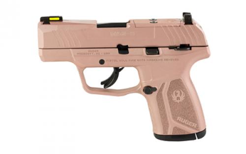 Ruger MAX-9, Striker Fired, Semi-automatic, Polymer Frame Pistol, Sub-Compact, 9MM, 3.2 Barrel, Rose GoldCerakote, Front TFO Night Sight, Optics Ready, Thumb Safety, 10 Rounds, 2 Magazines, BLEM (Damaged Case) 03501