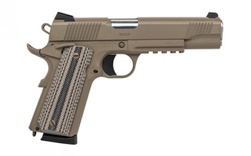 Tisas 1911 Raider, Single Action Only, Semi-automatic, Metal Frame Pistol, Full Size, 45 ACP, 5" Barrel, Carbon Steel Frame, Cerakote Finish, Flat Dark Earth, Ed Brown Bobtail, G10 Grips, Novak Style 3-Dot Sights, Accessory Rail, 8 Rounds, 2 Magazines 10100505