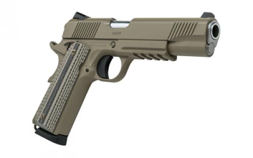 Tisas 1911 Raider, Single Action Only, Semi-automatic, Metal Frame Pistol, Full Size, 45 ACP, 5" Barrel, Carbon Steel Frame, Cerakote Finish, Flat Dark Earth, Ed Brown Bobtail, G10 Grips, Novak Style 3-Dot Sights, Accessory Rail, 8 Rounds, 2 Magazines 10100505