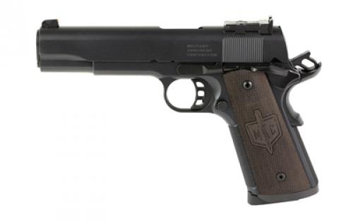 Military Arms Corporation MAC 1911 JSOC, Single Action Only, Semi-automatic, Metal Frame Pistol, Full Size, 45 ACP, 5 Barrel, Steel Frame, QPQ Finish, Black, Wood Grips, Adjustable Black Blade Rear Sight, 8 Rounds, 2 Magazines, Includes Knife and Lighter 10100524