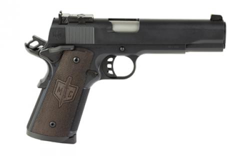 Military Arms Corporation MAC 1911 JSOC, Single Action Only, Semi-automatic, Metal Frame Pistol, Full Size, 45 ACP, 5" Barrel, Steel Frame, QPQ Finish, Black, Wood Grips, Adjustable Black Blade Rear Sight, 8 Rounds, 2 Magazines, Includes Knife and Lighter 10100524