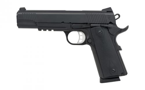 Tisas 1911 Duty, B45R, Single Action Only, Semi-automatic, Metal Frame Pistol, Full Size, 45 ACP, 5 Barrel, Carbon Steel Frame, Cerakote Finish, Black, Rubber Grips, Novak Style 3-Dot Sights, Accessory Rail, 8 Rounds, 2 Magazines 10100529