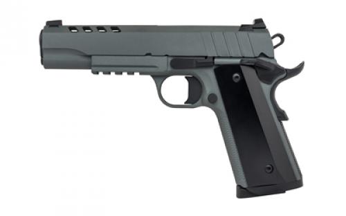 Tisas 1911, Night Stalker, Single Action Only, Semi-automatic, Metal Frame Pistol, Full Size, 9mm, 5 Barrel, Carbon Steel Frame, Cerakote Finish, Gray, Aluminum Grips, Front Night Sight, 9 Rounds, 2 Magazines 10100538