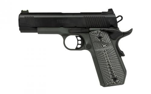 Tisas 1911 C10 Yukon, Single Action Only, Semi-automatic, Metal Frame Pistol, Commander, 10MM, 4.25 Barrel, Carbon Steel Frame, Cerakote Finish, Black Slide, Gray Frame, Ed Brown Bobtail, G10 Grips, Ambidextrous Safety, Fiber Optic Front Sight, 8 Rounds, 2 Magazines 10100802