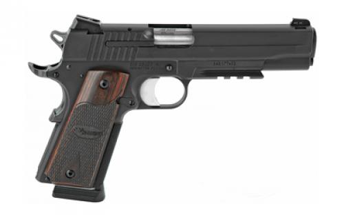Sig Sauer 1911R, Nitron, California Compliant, Single Action Only, Semi-automatic, Metal Frame Pistol, Full Size, 45 ACP, 5" Barrel, Steel, Black, Rosewood Grips, Night Sights, Manual Thumb Safety, 8 Rounds, Accessory Rail, 2 Magazines 1911R-45-BSS-CA