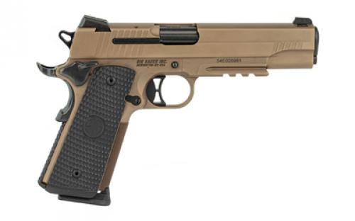 Sig Sauer 1911, Emperor Scorpion, Single Action Only, Semi-automatic, Metal Frame Pistol, Full Size, 45 ACP, 5" Barrel, Steel, Flat Dark Earth, Black G10 Grips, SIGLITE Night Sights, Ambidextrous Thumb Safety, 8 Rounds, Accessory Rail, 2 Magazines, BLEM (Scratches on Slide) 1911R-45-ESCPN