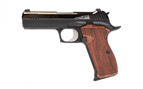 Sig Sauer P210 Carry, Semi-automatic Pistol, Single Action Only, Compact Metal Frame Pistol, 9MM, 4.1 Barrel, Polished Finish, Black, Night Sights, Walnut Grips, 8 Rounds, 3 Magazines 210CA-9-CW