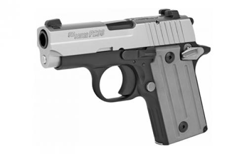 Sig Sauer P238, California Compliant, Single Action Only, Semi-automatic, Metal Frame Pistol, Compact, 380 ACP, 2.7" Barrel, Alloy, Two-Tone, Gray Polymer Grips, SIGLITE Night Sights, Manual Thumb Safety, 6 Rounds, 1 Magazine 238-380-TSS2-CA