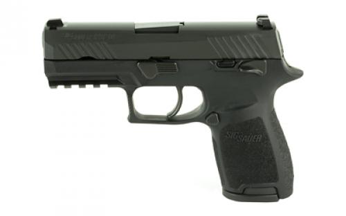 Sig Sauer P320, Compact, Massachusetts Compliant, Striker Fired, Semi-automatic, Polymer Frame Pistol, 9MM, 3.9 Barrel, Nitron Finish, Black, SIGLITE Night Sights, 10 Rounds, 2 Magazines 320C-9-BSS-MS-MA