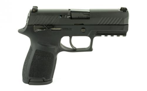 Sig Sauer P320, Compact, Massachusetts Compliant, Striker Fired, Semi-automatic, Polymer Frame Pistol, 9MM, 3.9" Barrel, Nitron Finish, Black, SIGLITE Night Sights, 10 Rounds, 2 Magazines 320C-9-BSS-MS-MA