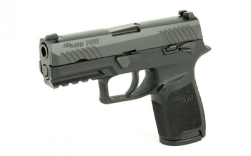 Sig Sauer P320, Compact, Massachusetts Compliant, Striker Fired, Semi-automatic, Polymer Frame Pistol, 9MM, 3.9" Barrel, Nitron Finish, Black, SIGLITE Night Sights, 10 Rounds, 2 Magazines 320C-9-BSS-MS-MA