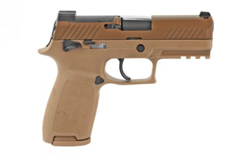 Sig Sauer P320, M18, Striker Fired, Semi-automatic, Polymer Frame Pistol, 9MM, 3.9" Barrel, PVD Finish, Coyote Tan, SIGLITE Night Sights, Manual Thumb Safety, 10 Rounds, 3 Magazines 320CA-9-M18-MS-10